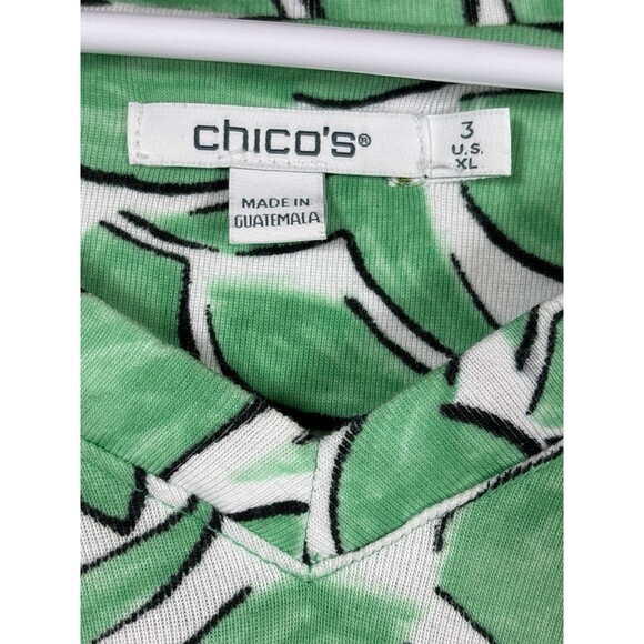 Chico’s‎ Size 3 XL Green White Leaf Print V-Neck Pima Cotton Elbow Sleeve Top - Picture 6 of 12